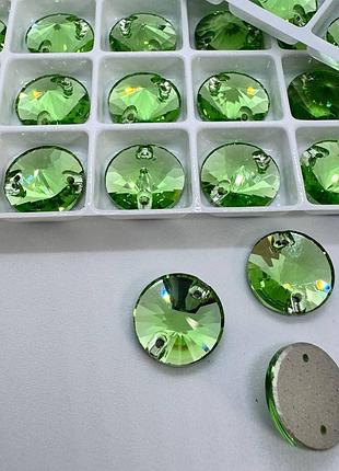 Пришивные стразы lux 12 мм, форма риволи, цвет peridot , 1шт