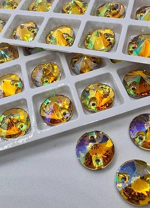 Пришивные стразы lux 12 мм, форма риволи, цвет crystal sun , 1шт