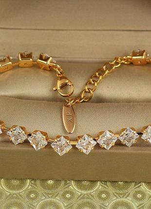 Браслет xuping jewelry льодяні ромби з білими каменями 17 см золотистий
