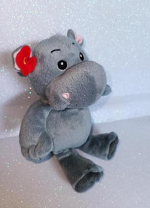 Kinder happy hippo, маленькая плюшевая игрушка, бегемотик 25 см, цветок в ухе