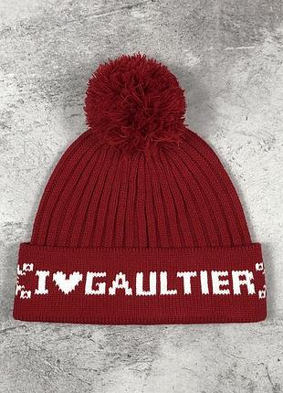 Шапка унісекс jean paul gaultier з помпоном "i ❤️ gaultier" червона
