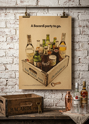 Плакат постер на крафтовой бумаге ретро реклама bacardi 42х30 см