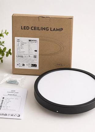 Светодиодный led светильник потолочный круглый 18w 4000k накладной черный для дома и офиса