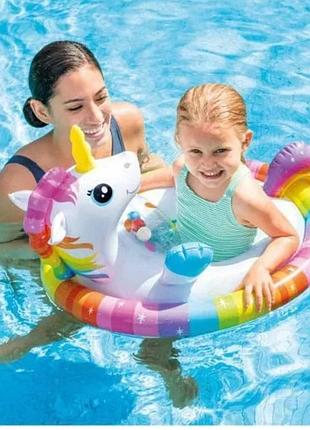 🦄детский надувной круг плотик 🏖️ единорог / надувной круг для девушек от 2 лет / надувной круг с отверстиями для ножек
