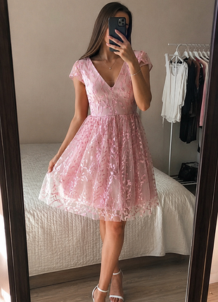 Новое нежно-розовое блестящее платье l/m-l праздничное платье фатин