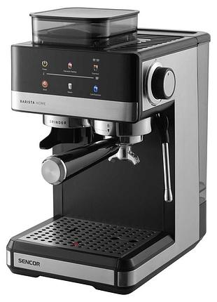 Кофеварка sencor ses5000ss рожковая 1.8л, зерно+молотый, встроенная кофемолка, дисплей, нерж. сталь-черный