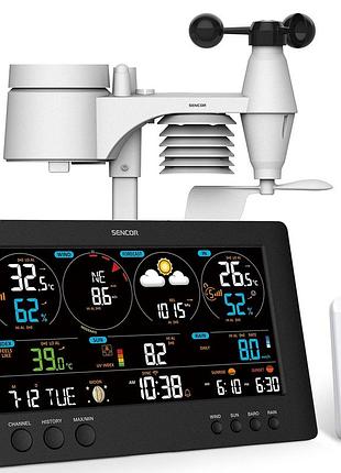 Метеостанция sencor sws12500wifi, внутр/наруж измерение, от сети/cr2032x1+aax2+aax3, темп-ра, влажность, время, прогноз погоды,