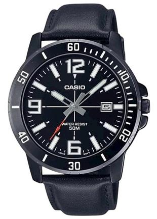 Casio mtp-vd01bl-1b — чоловічий кварцовий годинник, сталь, чорний циферблат, 30 wr