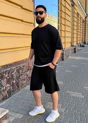 Костюм чоловічий з шортами чорний, сірий, темно-сірий батал, великий розмір
