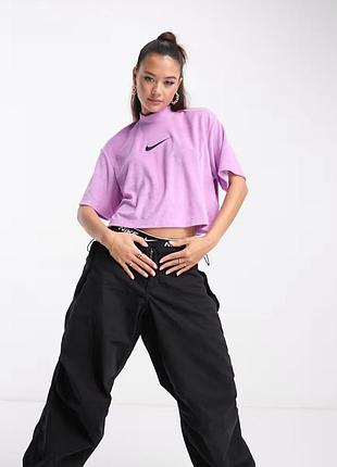 Женская махровая футболка nike w nsw mock ss tee trry ms фиолетового цвета.