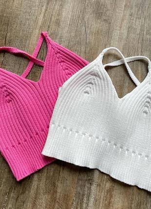 Топ білий вʼязаний бавовняний zara із віскози майка