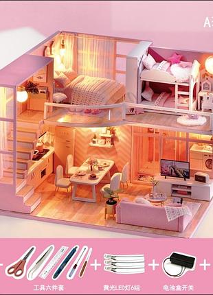 Домик конструктор деревянный с мебелью, для девочки diy cute room l-026-bc dream angels 3d румбокс