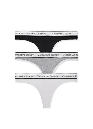 Набір трусиків victoria's secret 3 штуки трусики victoria's secret білизна з лого трусики з лого резинкою victoria's secret стрінги victoria's secret