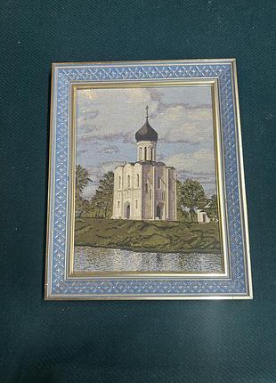 Гобелен 53х42 церква біла вишита панно