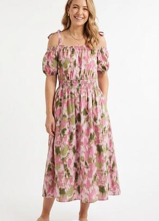 Нежное хлопковое платье-миди marks &amp; spencer в акварельный принт. размер 48-50