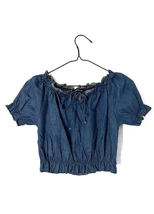 Коротка синя джинсова блуза топ boohoo