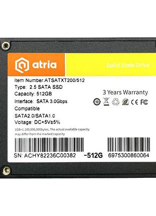 Накопитель ssd atria xt200 512gb черный 2.5" sata iii 6gb/s 3d tlc для ноутбука и пк скорость чтения до 550 мб/с записи до 500