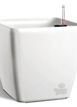 Вазон с системой автополива plastkon quadrato flower lover (белый)