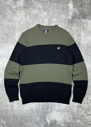 Вовняний светр lyle & scott лайл скотт lambswool pullover в смужку оригінал чоловічий джемпер кофта khaki black olive свитер шерсть оливковий чорний