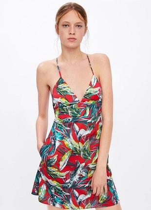 Сарафан zara в тропічний принт, 100 % шовковиста бавовна