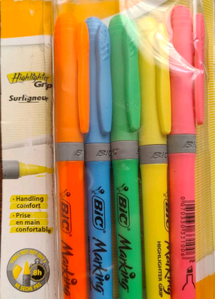 Набор текстиделителей bic brite liner grip (5 цветов) - новые