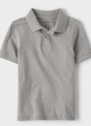 Футболка поло на хлопчика сіра the children’s place kids uniform soft pique polo gray m 7-8 зріст 118-132 бавовняна з коротким рукавом