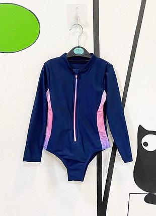 Слитный купальник для девочки слитный с рукавами и уф защитой