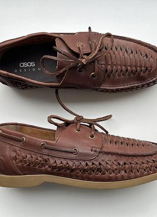 Топсайдери asos шкіряні коричневі 40-41 нові з плетінням