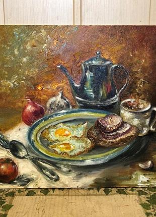 Картина маслом: "утро. вкус момента". авторская работа.