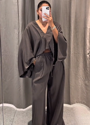 Льняные брюки палаццо zara
