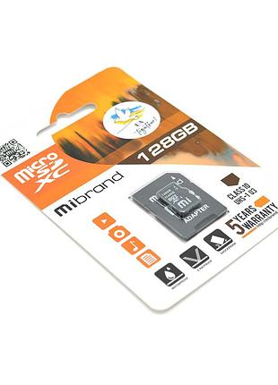 Карта памяти mibrand microsdhc class 10 uhs-i 128gb флешка для фото видео мультимедийных файлов хранение dm-11