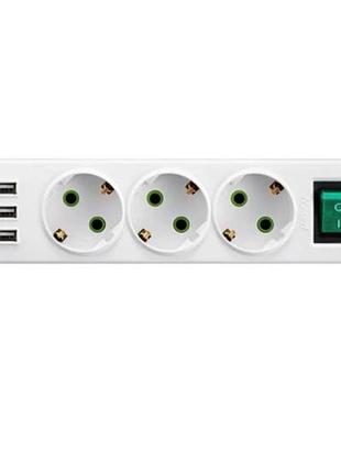 Колодка lezard letitia 3 гнезда с заземлением, кнопкой и usb (721-0300-302u)