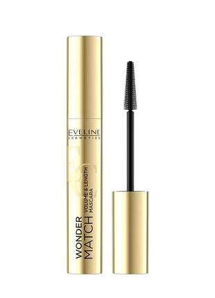 Туш для вій eveline cosmetics wonder match volume & length об'єм та довжина 7 мл. чорна 6026