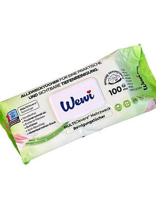 Салфетки влажные для уборки wewi зеленые 100 шт 1524