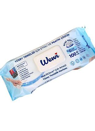 Салфетки влажные для уборки wewi голубые 100 шт 1074