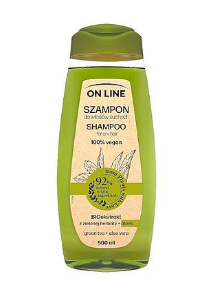 Шампунь для сухих волос on line green tea & aloes on line женская 500 мл. 4613