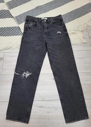 Серые джинсы zara с потертостями, размер 152, 11-12 лет