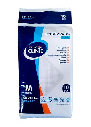 Пелюшки гігієнічні normal clinic універсальні pce021 ultra m 60х60 10 шт.