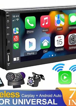 Автомагнитола 2din 7” wireless carplay / android auto, bluetooth, usb, aux, fm, mirrorlink