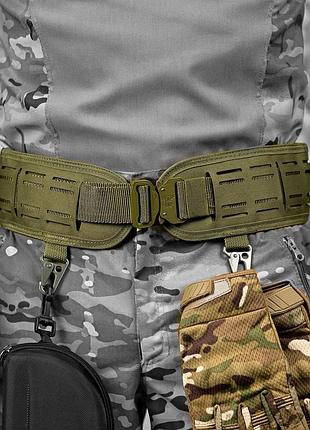 Тактический разгрузочный пояс с ремнём кобра 128 см/ военная разгрузочная ременно-плечевая система/ армейская оливковая рпс