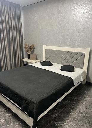 Кровать деревянная 120*200 слоновая кость с мягким изголовьем ткань номер2 (без ящиков)
