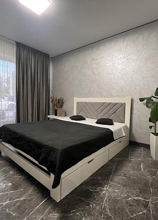 Кровать древесная 140*190 слоновая кость с мягким изголовьем ткань номер2 (без ящиков)