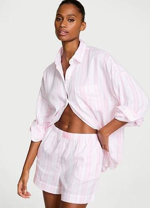 Піжама victoria's secret modal-cotton long-sleeve short pajama set angel pink stripe оригінал розмір м