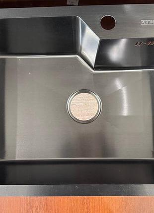 Кухонная мойка platinum handmade 65x43 см, толщина 3.0/1.5 мм, чёрный pvd, комплект: корзина, дозатор, сифон