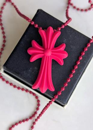 Кулон rubber cross chrome hearts red/purple