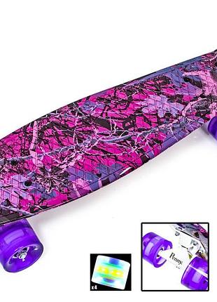 Пластиковый скейт пенниборд penny board "розовый лес", колеса из полиуретана светятся при катаннии