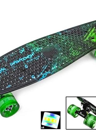 Пластиковый скейт пенниборд penny board "h20", колеса из полиуретана светятся при катаннии