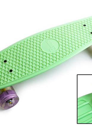 Пластиковый скейт пенниборд penny board 22, мятный цвет, антискользящия поверхность, колеса из полиуретана светящиеся