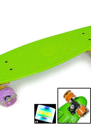 Пластиковый скейт пенниборд penny board 22, зеленый цвет, антискользящия поверхность, колеса из полиуретана светящиеся
