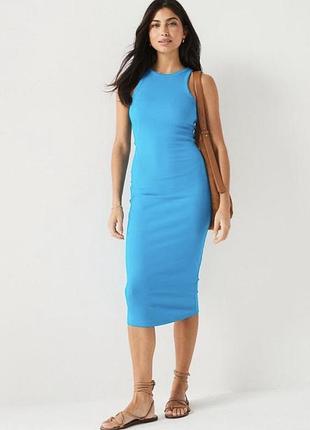 Плаття primark довге обтисле блакитне в рубчик, розмір xs-s, 34-36